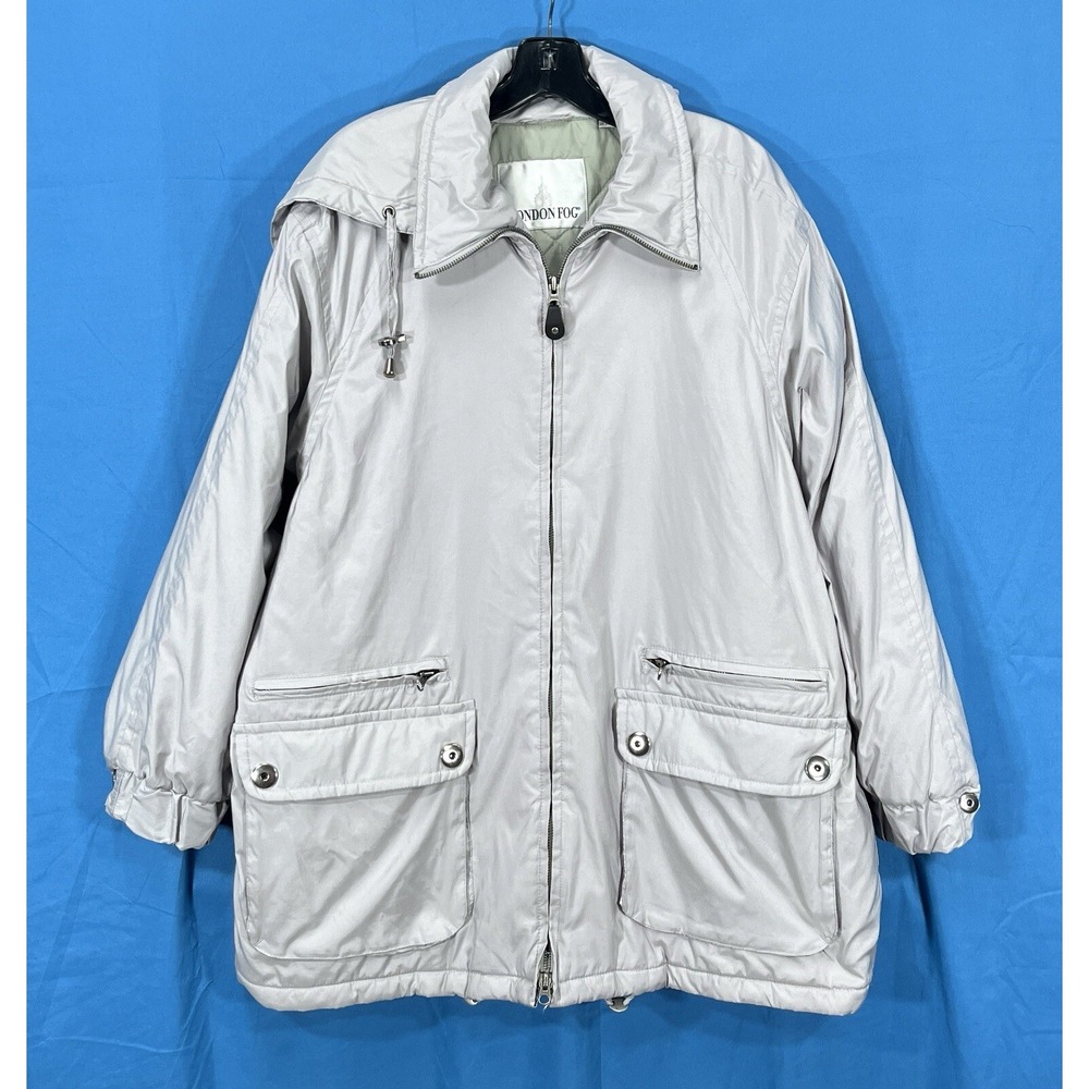 LONDON FOG Women's GRAY Softshell MULTI-POCKET Removable Hood JACKET/COAT Sz L